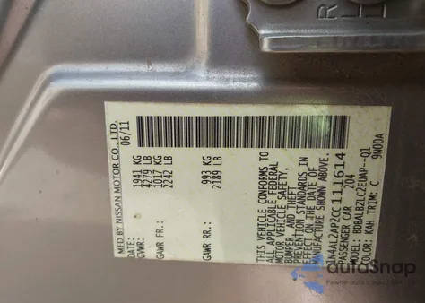 2012 Nissan Altima 2.5 S from USA, damaged, VIN 1N4AL2AP2CC111614